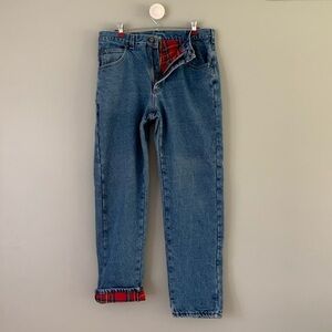 LL Bean jeans lined with plaid flannel size 32 good preowned condition